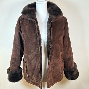 vintage genuine leather shearling jacket chocolate brown fur lined coat